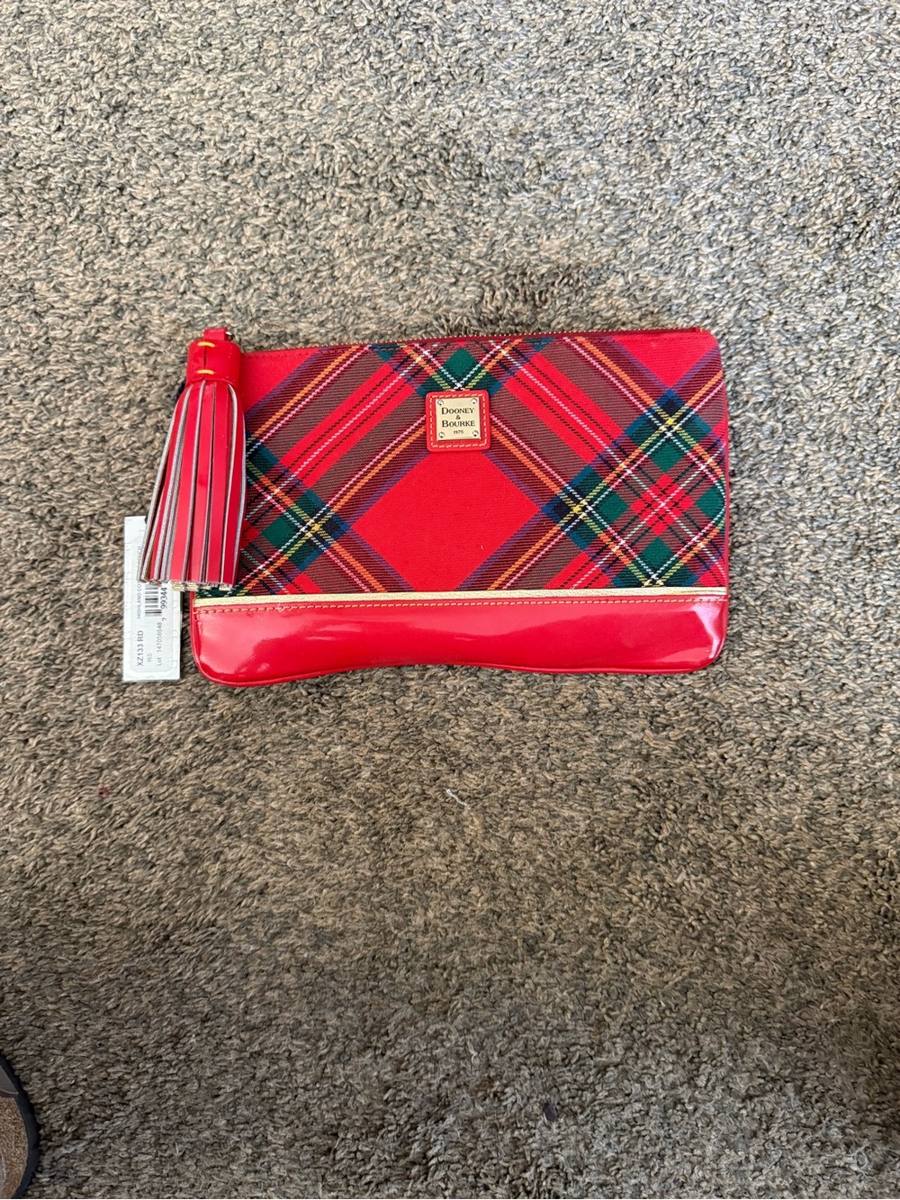 Dooney & Bourke Red Plaid Cosmetic Pouch with Tassel